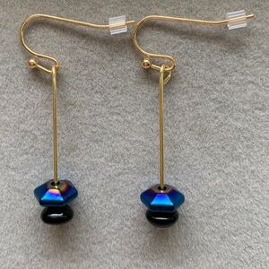 NWOT blue luster stone gold fish hook wire drop earrings.